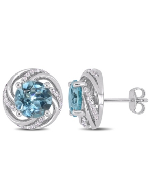 image of Blue Topaz (4-3/4 ct. t.w.) and White Topaz (1/4 ct.t.w.) Swirl Halo Stud Earrings in Sterling Silver