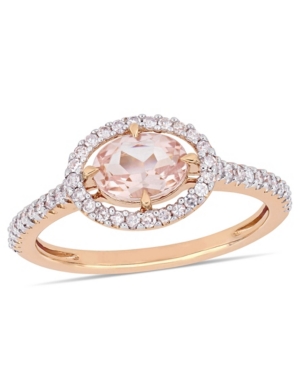 image of Morganite (3/4 ct.t.w.) and Diamond (1/4 ct.t.w.) Halo Ring in 14k Rose Gold
