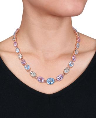 Blue Topaz (29-7/8 ct. t.w.), Pink Amethyst (20-3/4 ct. t.w) and Prasiolite (18-1/3 ct. t.w.) 17" Link Necklace in 18k Rose Gold over Sterling Silver