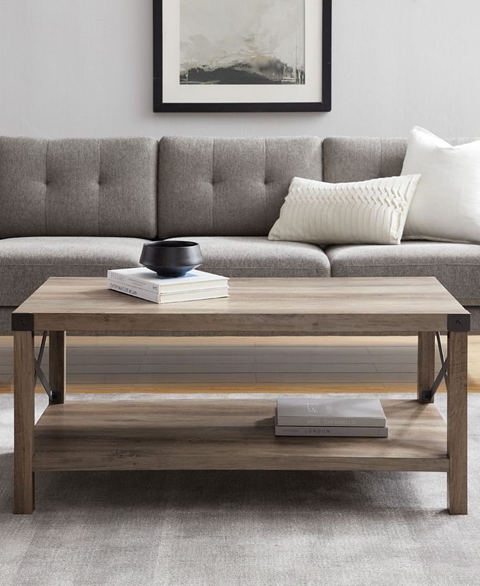 Walker Edison 40" Farmhouse Metal X Coffee Table in Grey Wash with Black Accents Macy's
