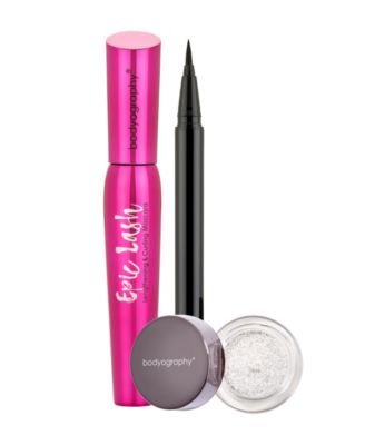 Bodyography Liquid Liner, Glitter Eye shadow, Mascara Bundle - Silver / Black