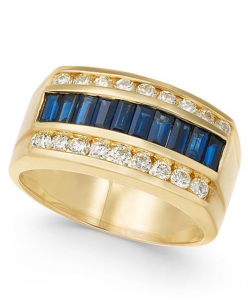Macy S Men S Sapphire 2 1 4 Ct T W Diamond 9 10 Ct T W Ring In 14k Gold Reviews Rings Jewelry Watches Macy S
