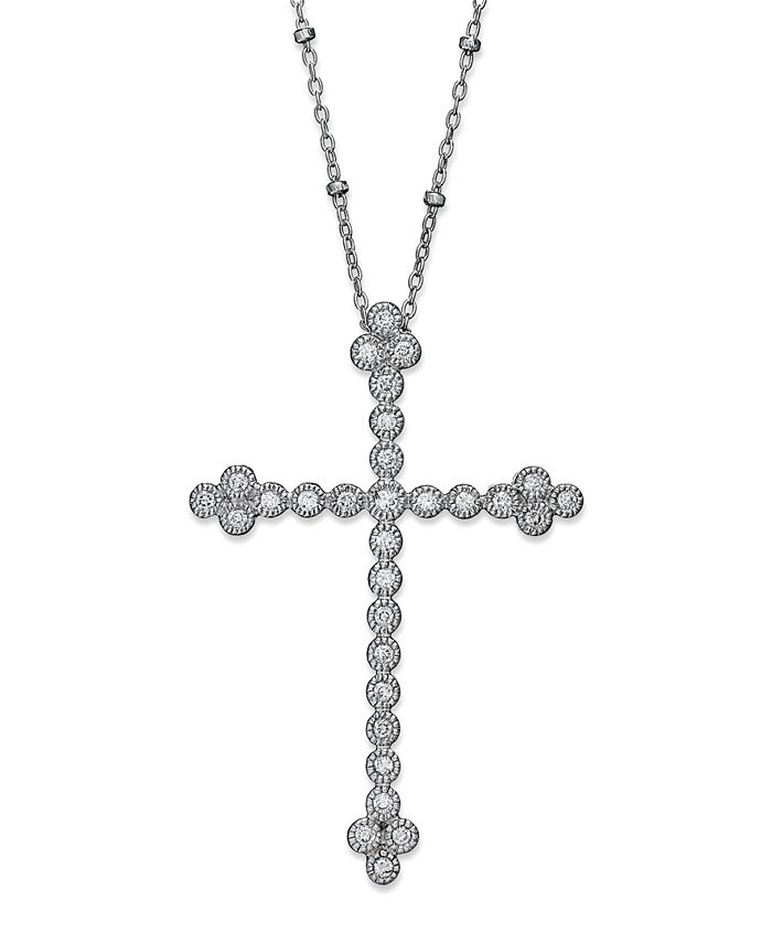 Macy s 4 Point Diamond Cross Pendant Necklace in Sterling Silver