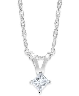 Macy's - 10k White Gold Necklace, Princess-Cut Diamond Accent Pendant
