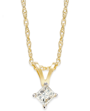 Princess-Cut Diamond Pendant Necklace in 10k Yellow or White Gold (1/6 ct tw)
