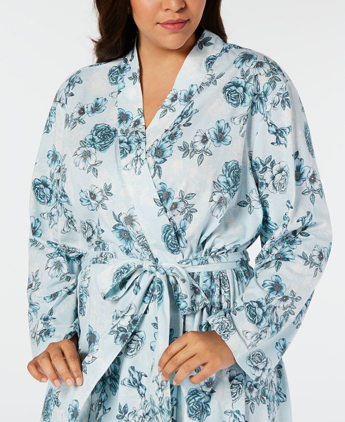 Charter Club Plus Size Cotton FloralPrint Robe, Created for Macy's