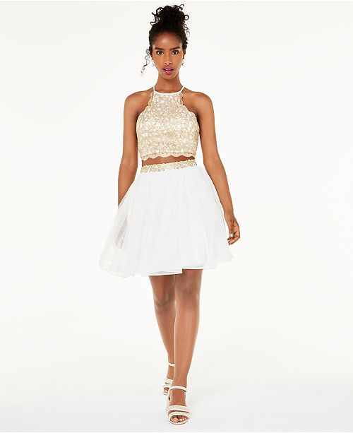Sequin Hearts Juniors 2 Pc Chain Lace Fit Flare Dress