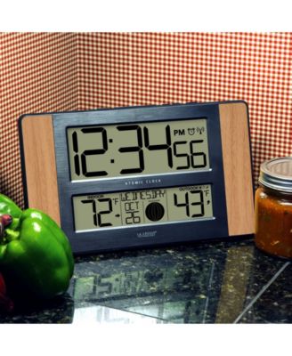 Atomic Digital Clock with Temperature and Moon Phase, Oak finish