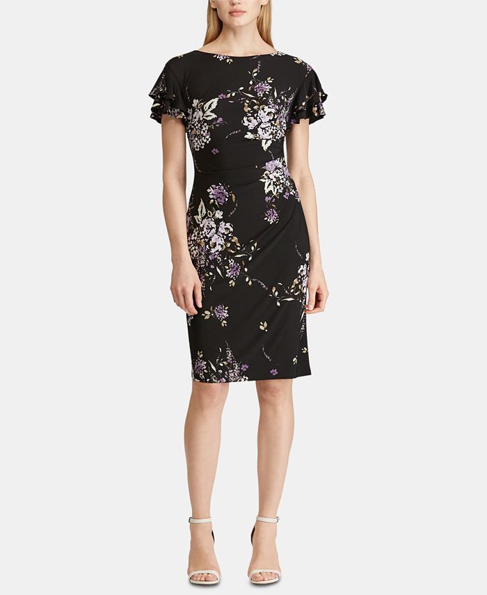 Lauren Ralph Lauren Floral Print Flutter Sleeve Jersey Dress Macys