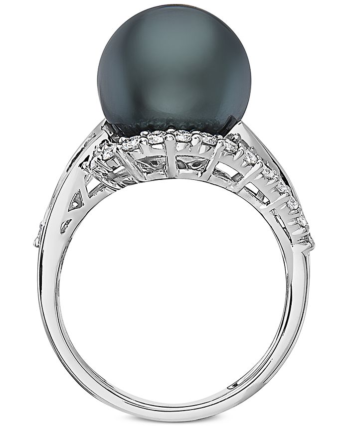 EFFY Collection - Black Cultured Tahitian Pearl (12mm) & Diamond (3/4 ct. t.w.) Ring in 14k White Gold