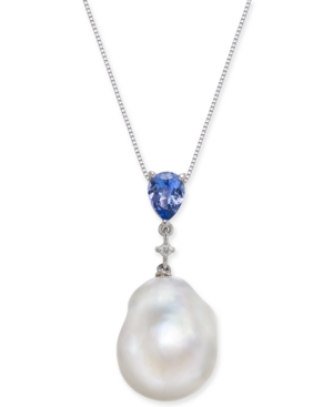 image of Cultured Baroque Freshwater Pearl (13mm) & Tanzanite (3/4 ct. t.w.) & Diamond Accent 18