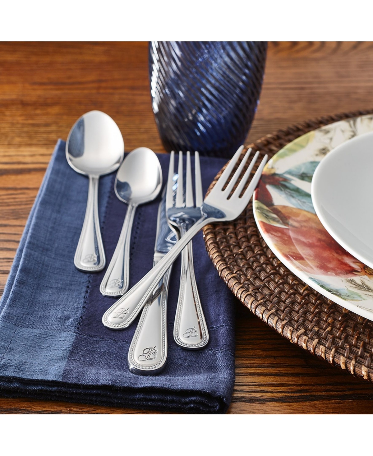Riverridge Beaded 46 Piece Monogrammed Flatware Set - B, Service for 8