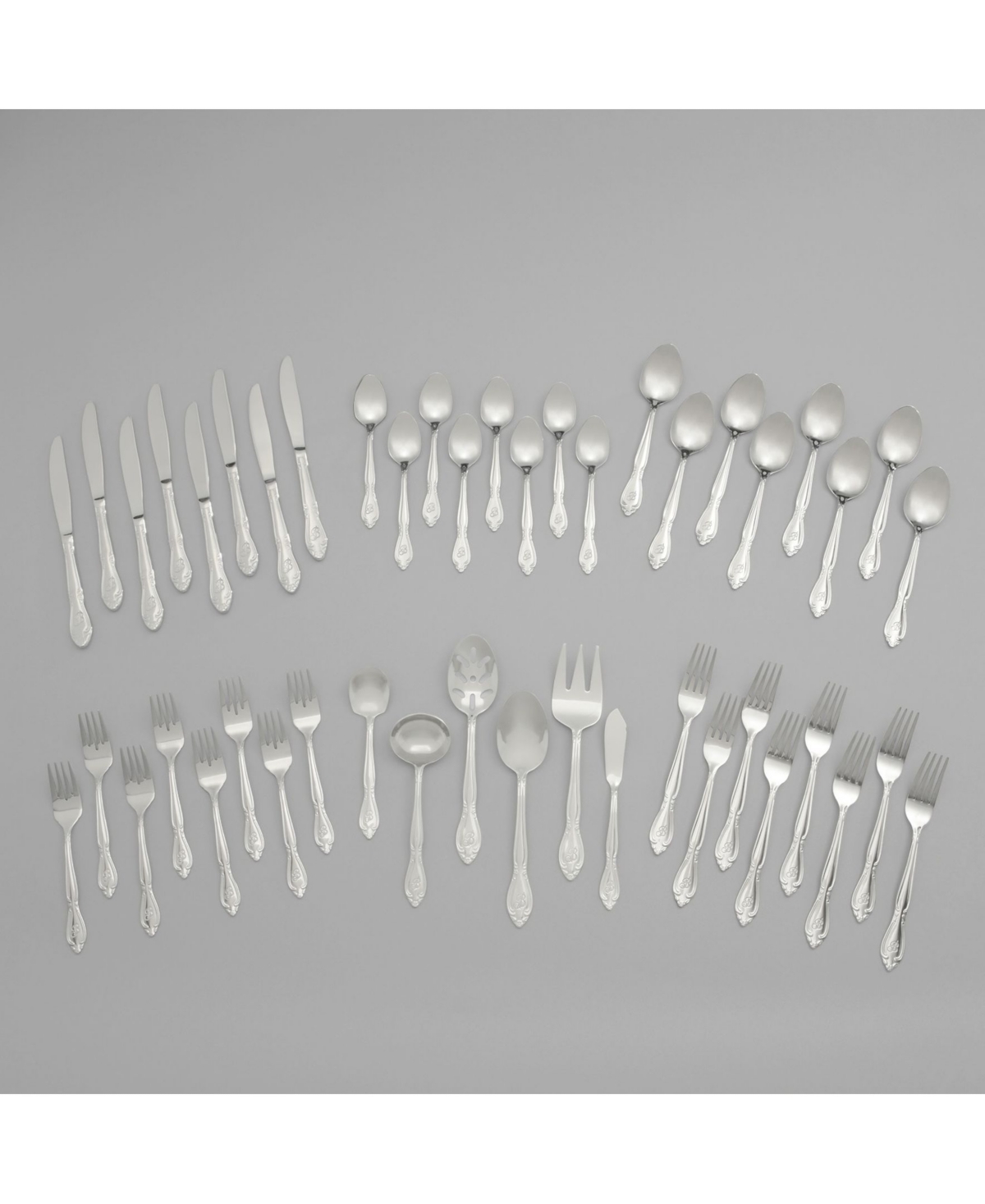 Riverridge Rose 46 Piece Monogrammed Flatware Set - W, Service for 8