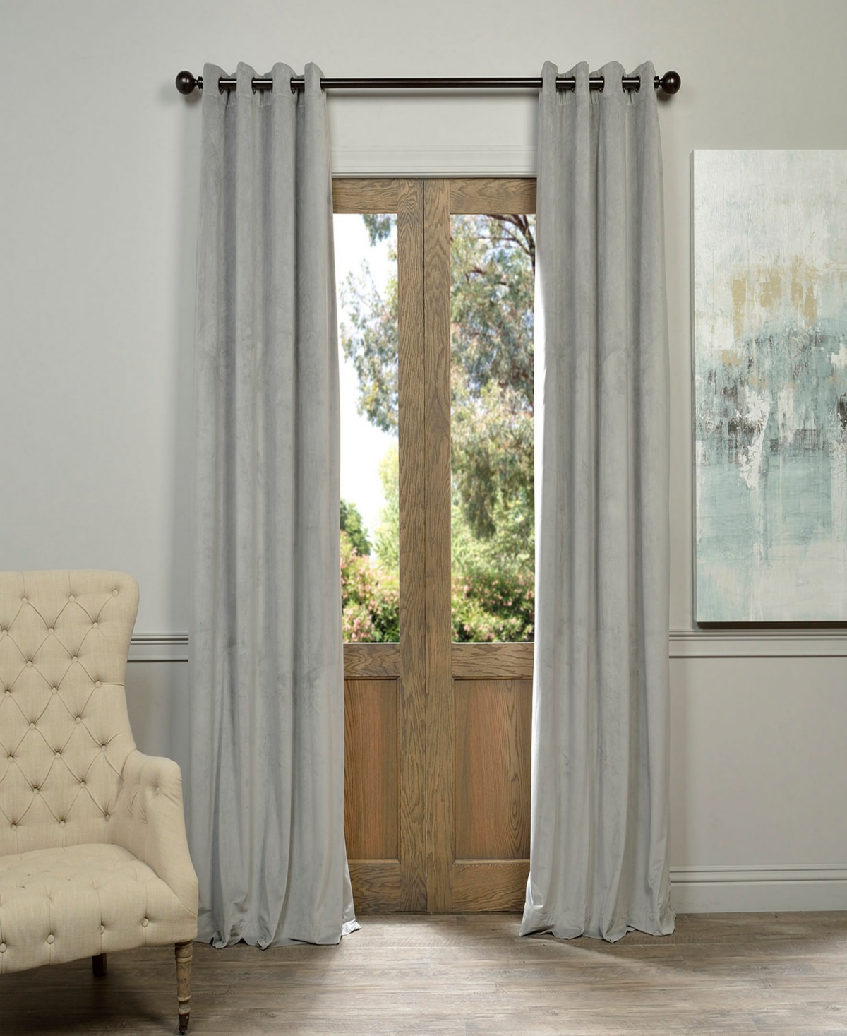 Half Price Drapes Silver Grey Grommet Signature Velvet Blackout Curtain In Grey