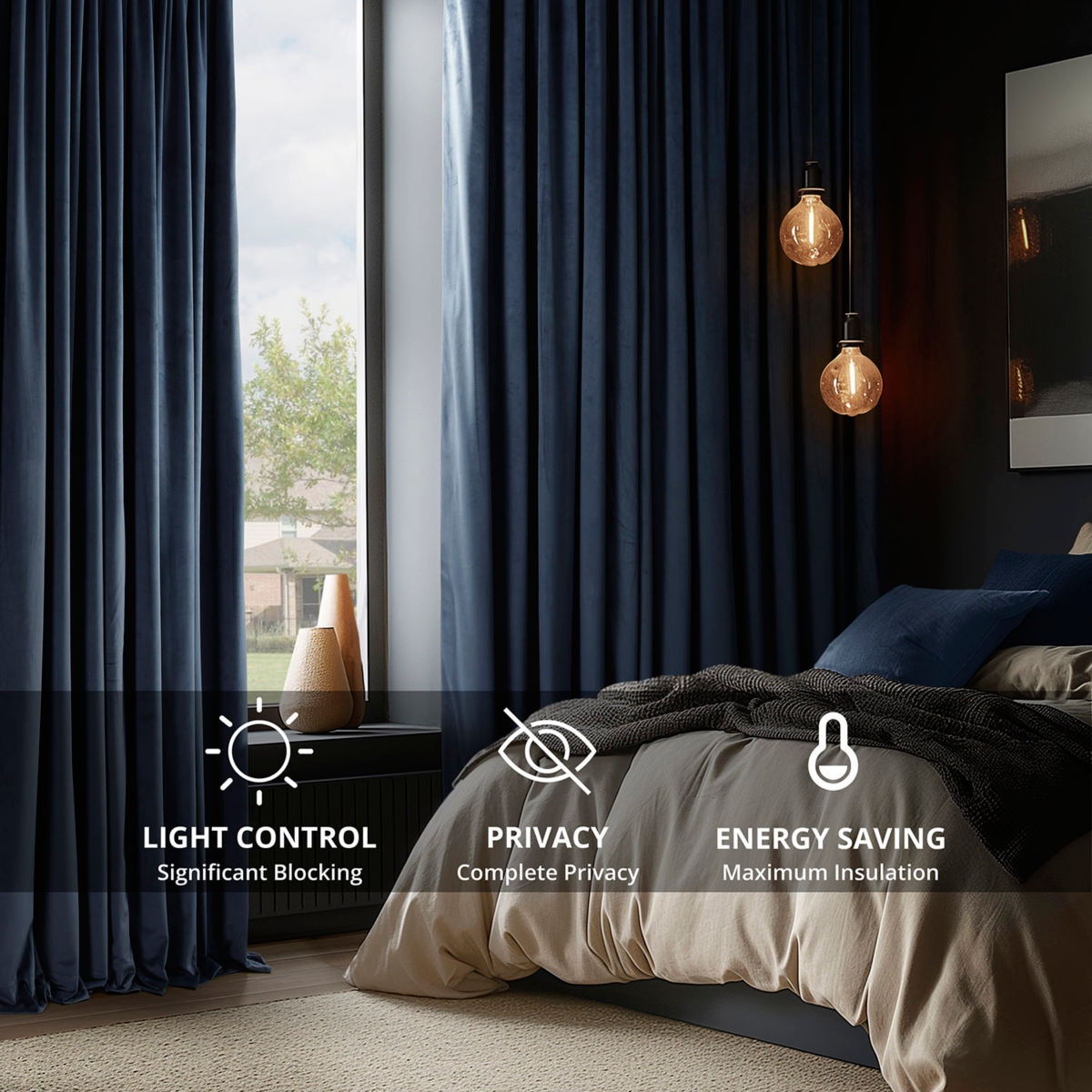Half Price Drapes Midnight Blue Signature Velvet Blackout Curtain