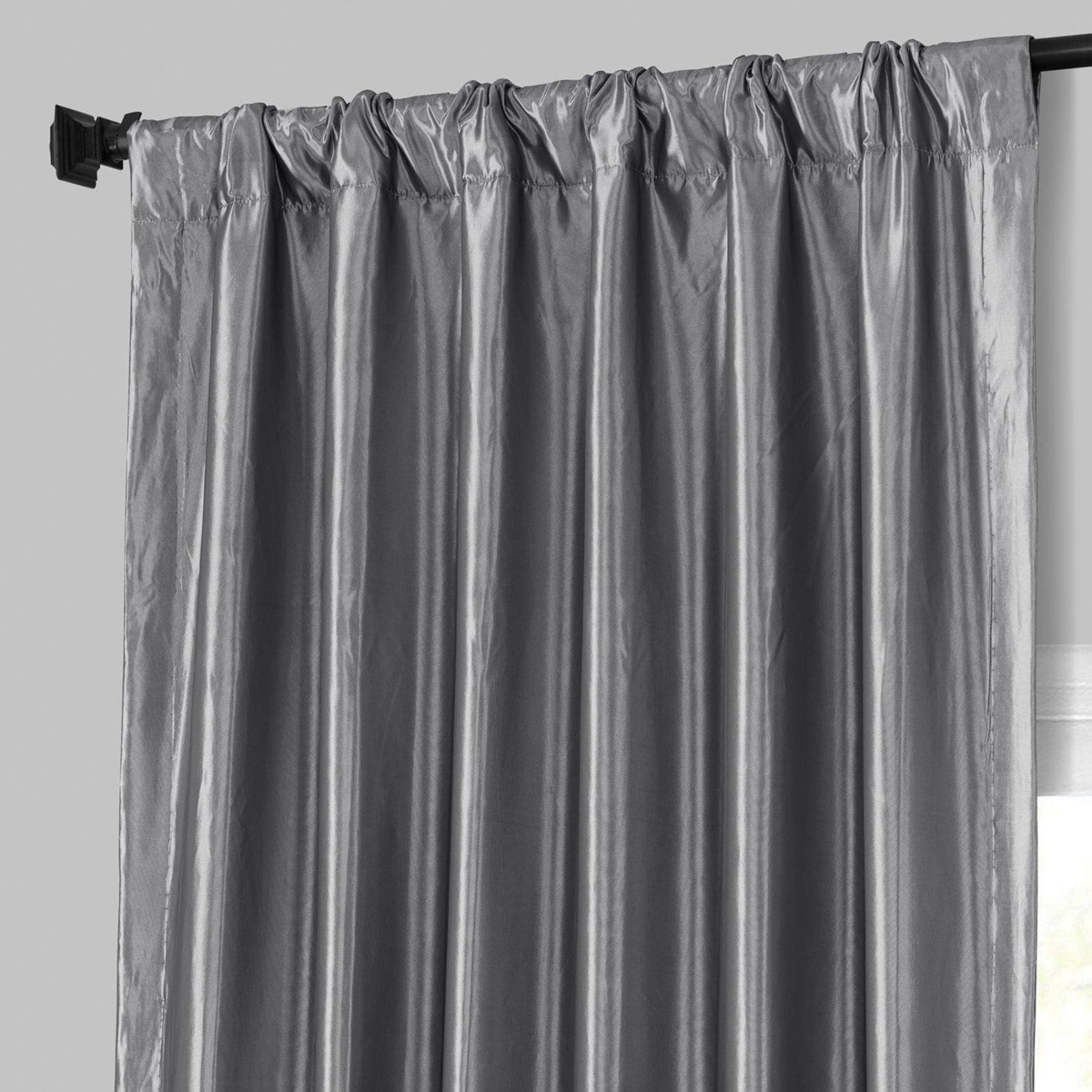 Half Price Drapes Platinum Solid Faux Silk Taffeta Room Darkening Curtain