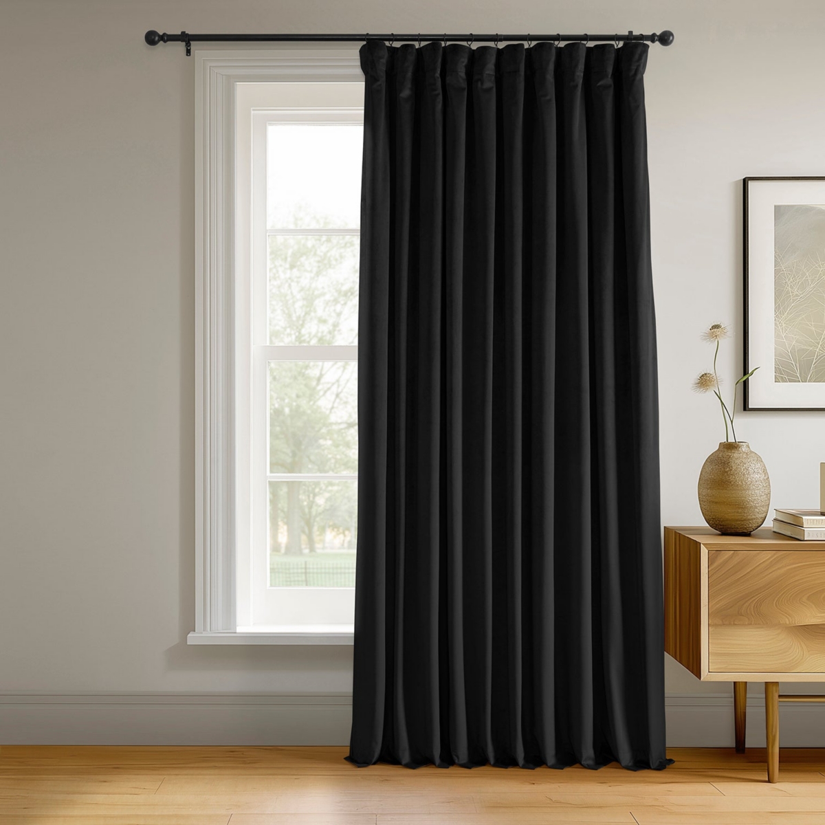 Half Price Drapes Black Signature Extra Wide Velvet Blackout Curtain In Black