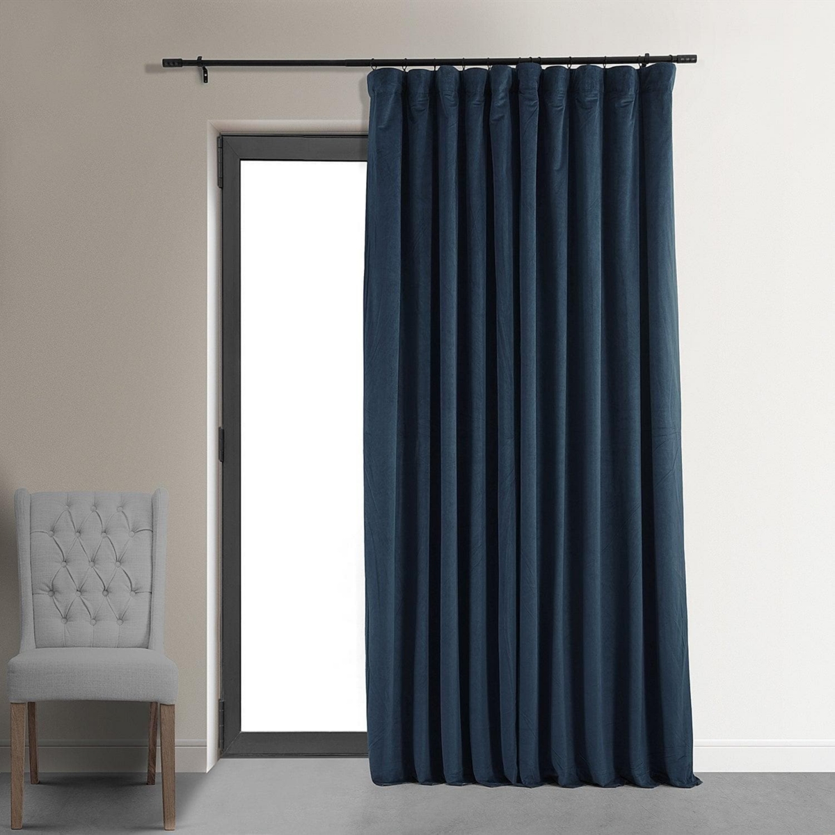 Half Price Drapes Midnight Blue Signature Extra Wide Velvet Blackout Curtain