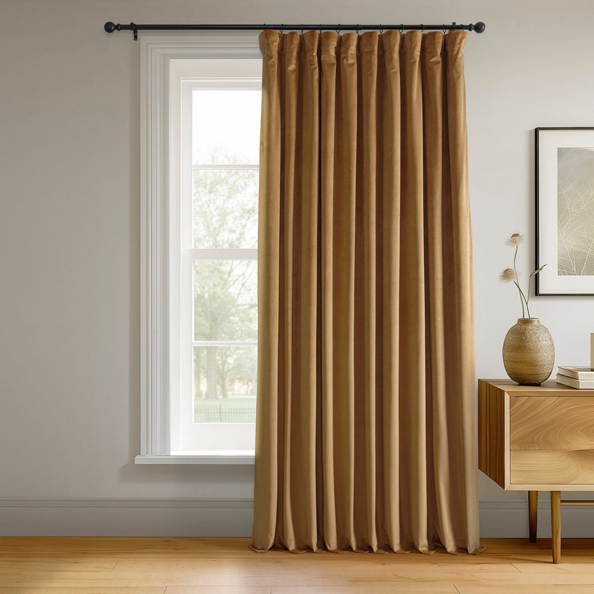 Half Price Drapes Amber Gold Signature Extra Wide Velvet Blackout Curtain In Beige,tan