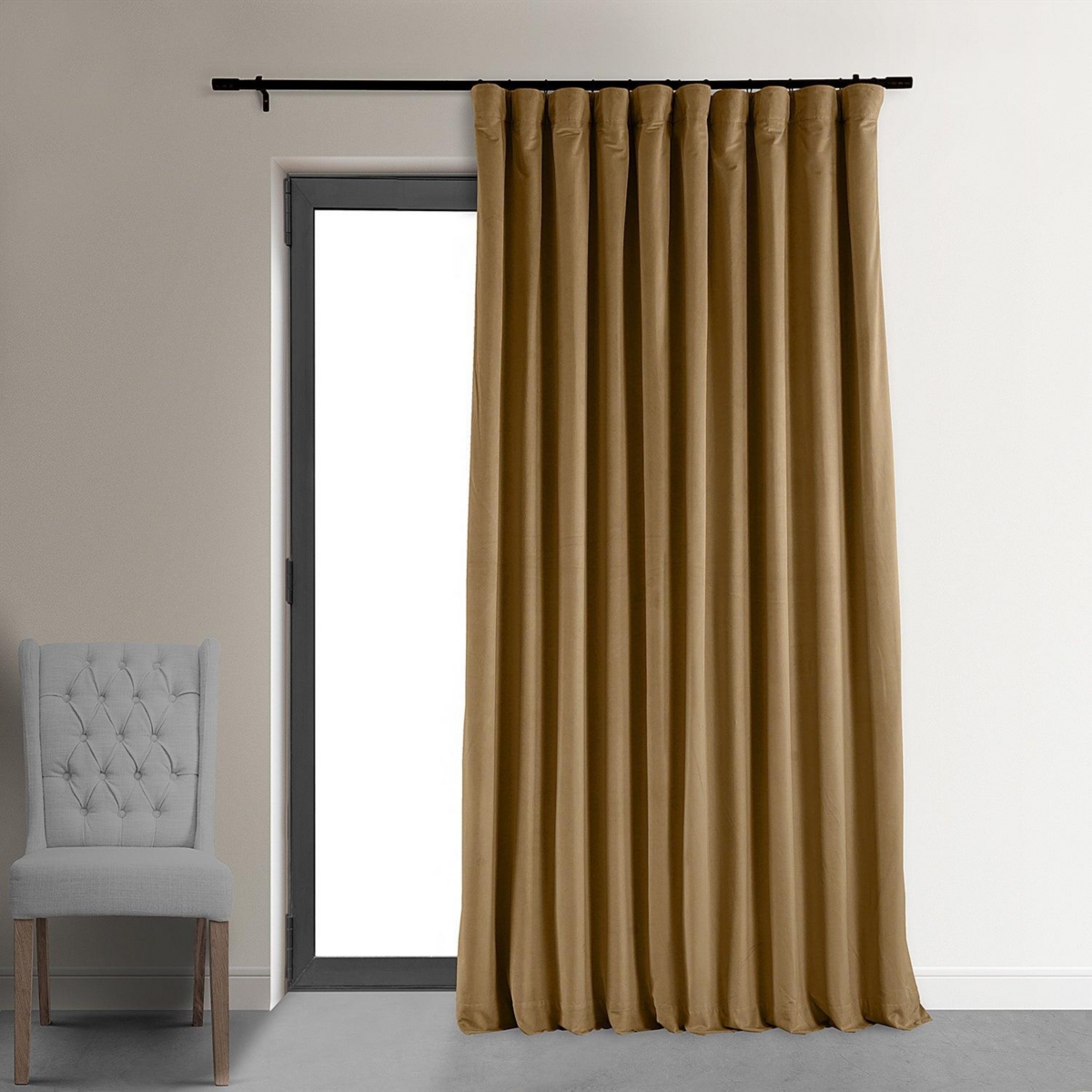 Half Price Drapes Amber Gold Signature Extra Wide Velvet Blackout Curtain In Beige,tan