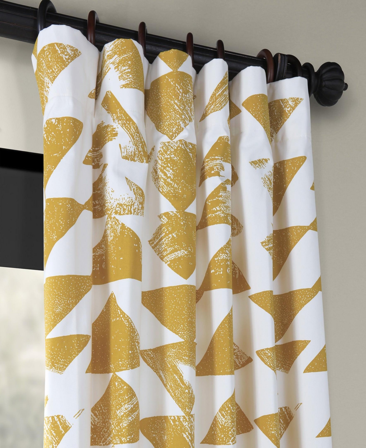 Half Price Drapes Triad Gold Geometric Printed Cotton Room Darkening Curtain
