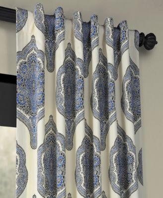 Arabesque Blue Emblem Printed Cotton Room Darkening Curtain