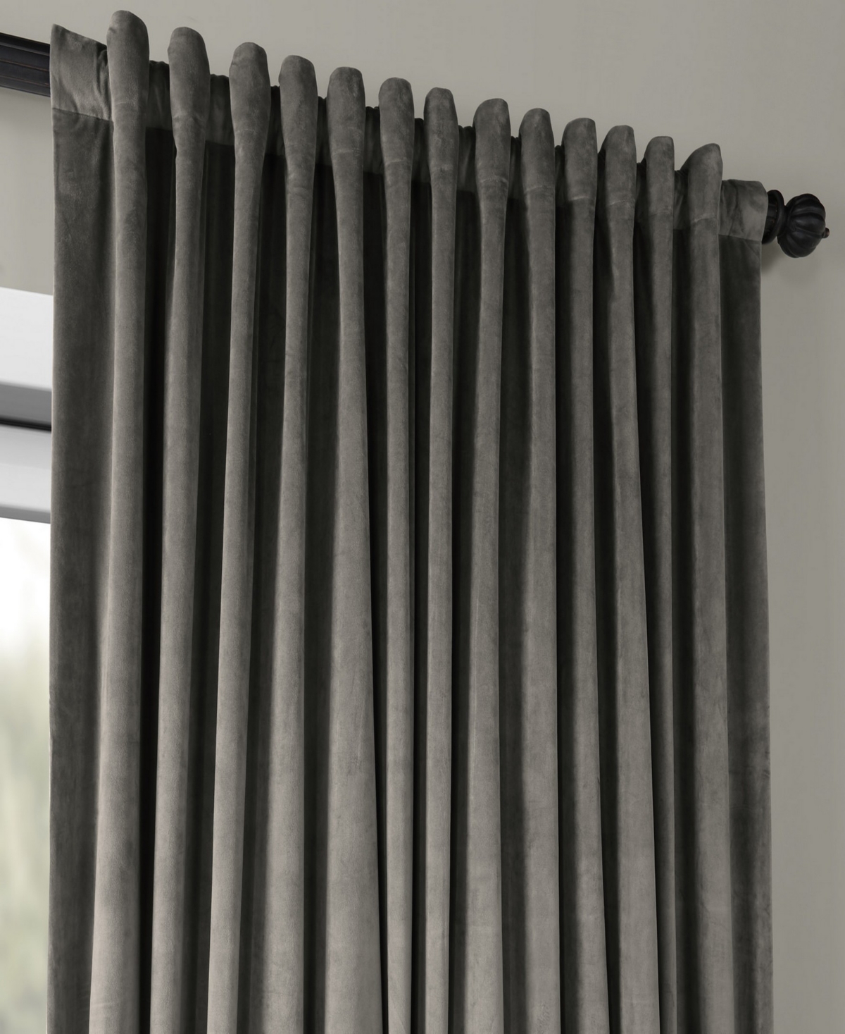 Half Price Drapes Natural Grey Signature Extra Wide Velvet Blackout Curtain In Grey