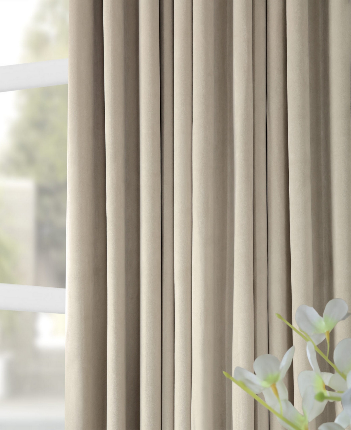 Half Price Drapes Cool Beige Signature Extra Wide Velvet Blackout Curtain In Beige,tan