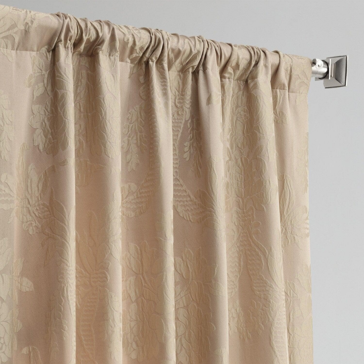 Half Price Drapes Magdelena Beige & Gold Damask Faux Silk Jacquard Room Darkening Curtain In Beige,tan