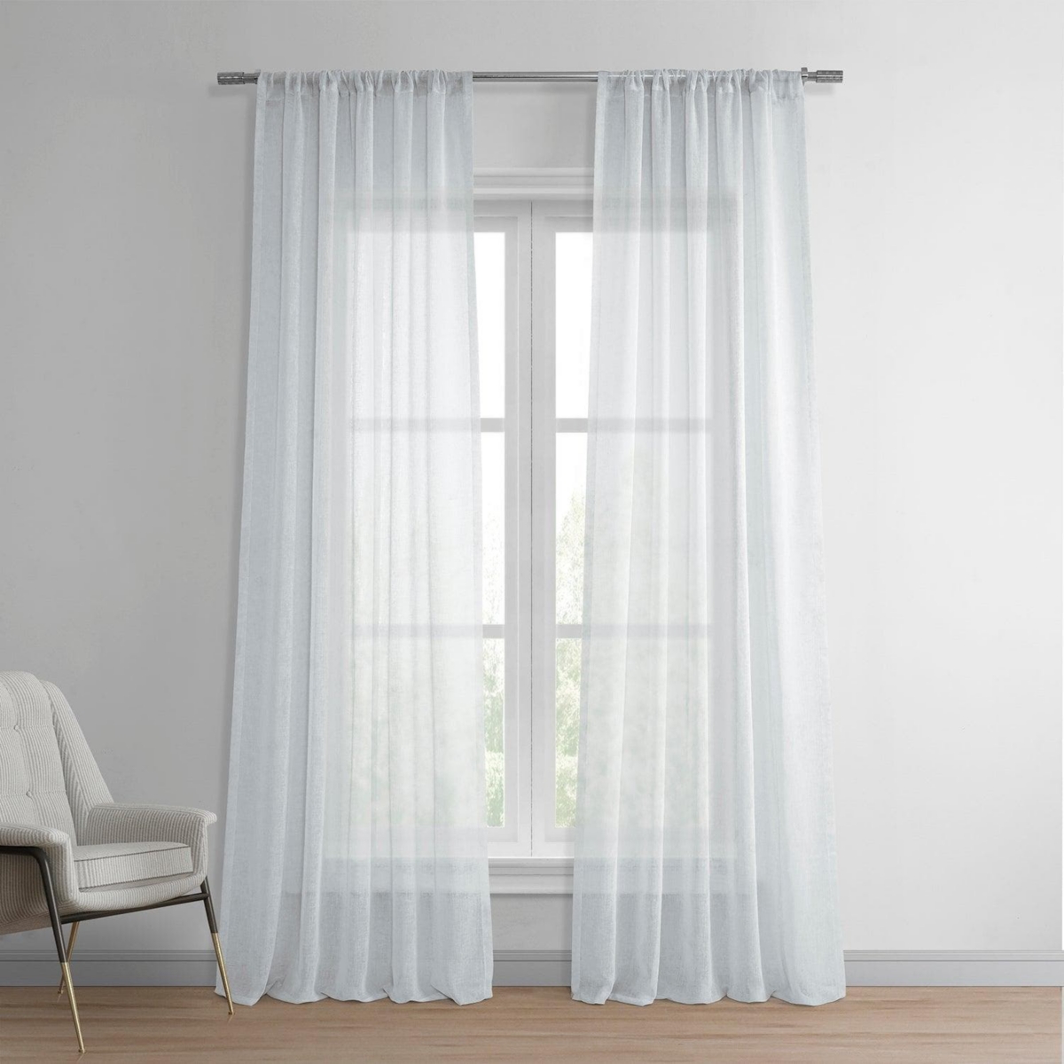Half Price Drapes Aspen White Textured Faux Linen Sheer Curtain In White