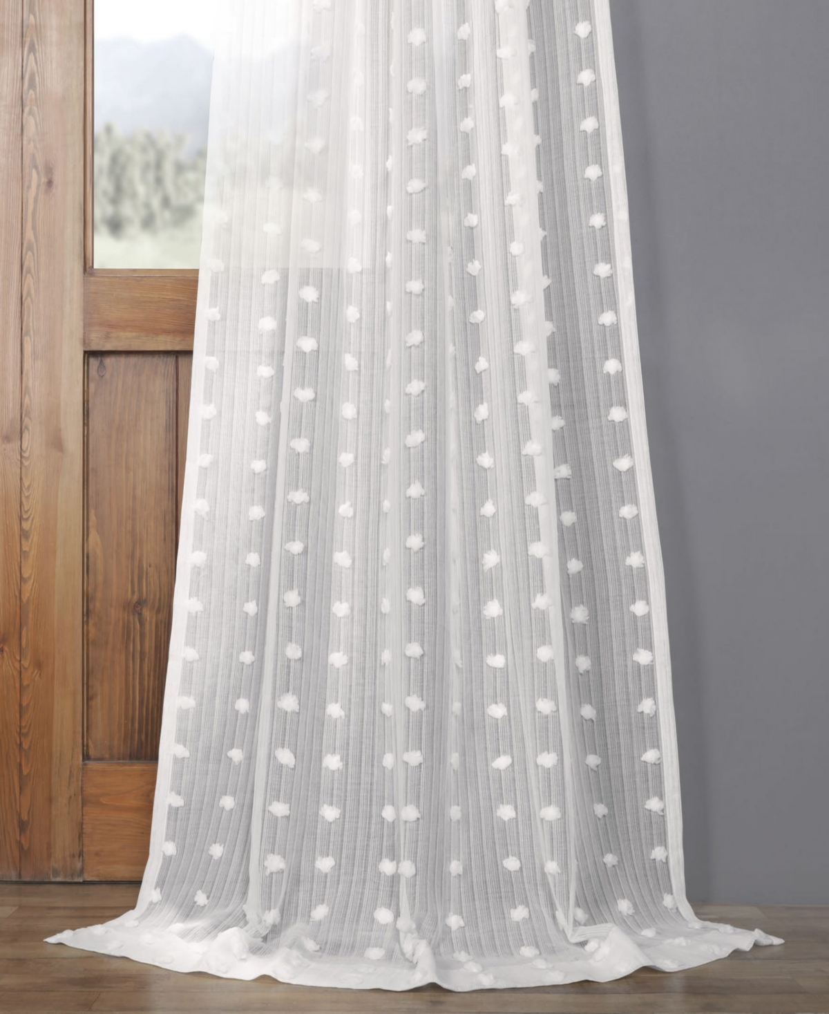 Half Price Drapes Strasbourg Dot Cream Geometric Patterned Faux Linen Sheer Curtain In Cream