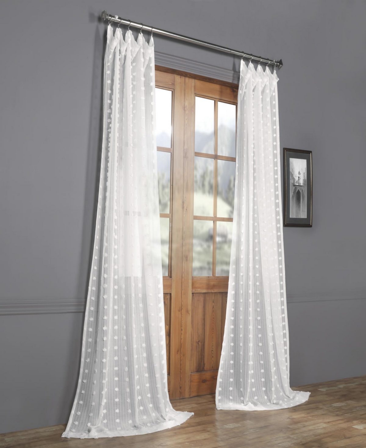 Half Price Drapes Strasbourg Dot Cream Geometric Patterned Faux Linen Sheer Curtain In Cream