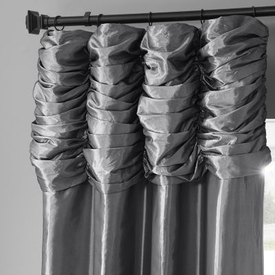 Ruched Solid Faux Silk Taffeta Room Darkening Curtain