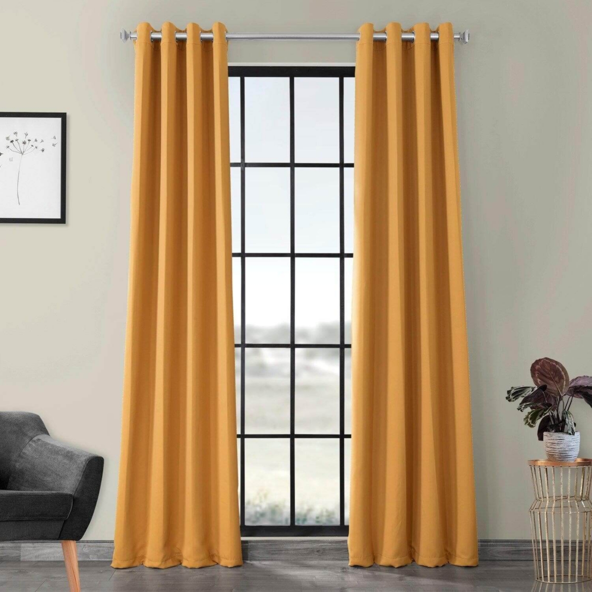 Marigold Grommet Room Darkening Curtain - Gold