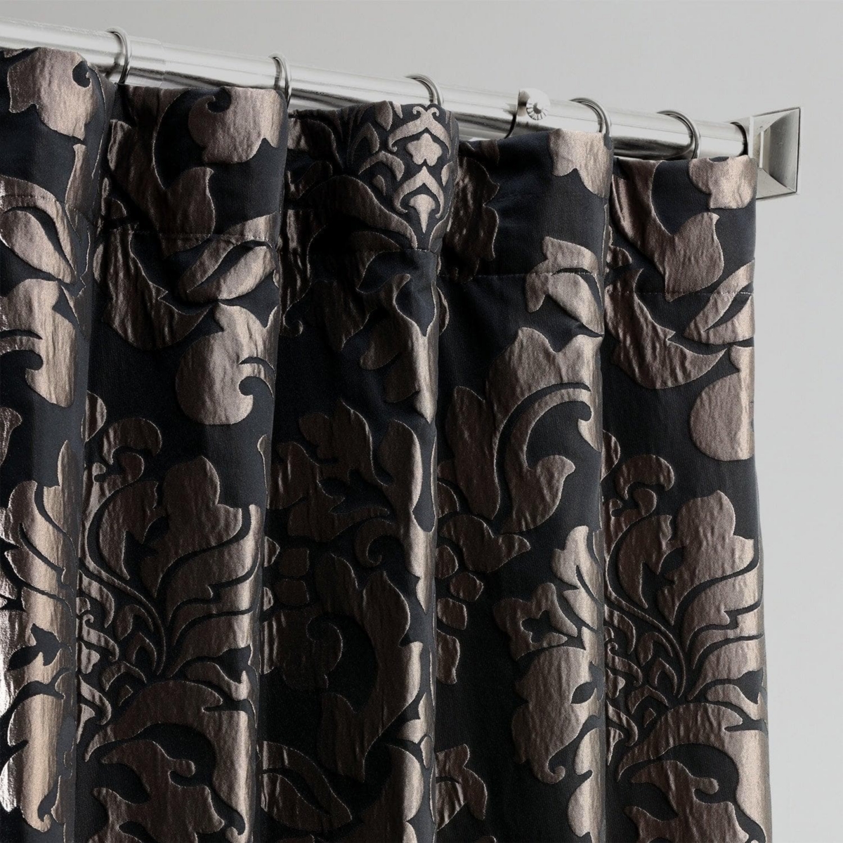 Half Price Drapes Astoria Black & Pewter Damask Faux Silk Jacquard Room Darkening Curtain