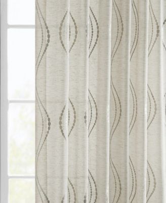 Embroidered Striped Patterned Faux Linen Sheer Curtain