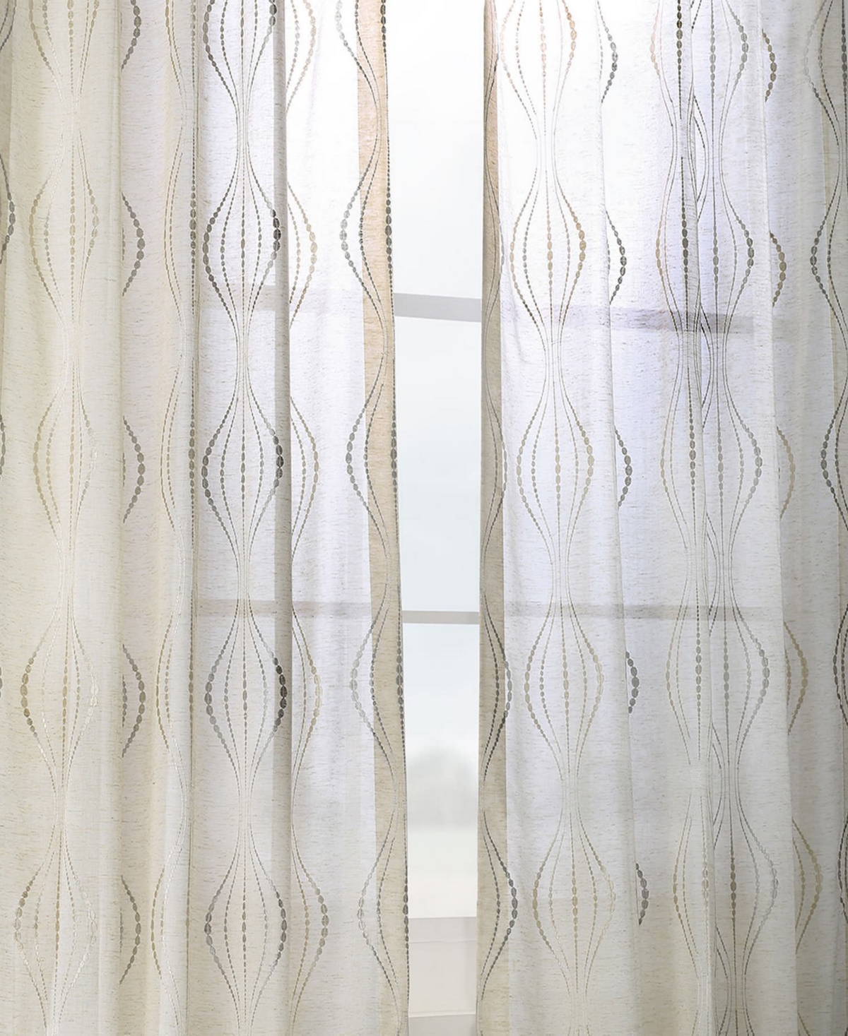 HALF PRICE DRAPES SUEZ NATURAL EMBROIDERED STRIPED PATTERNED FAUX LINEN SHEER CURTAIN 