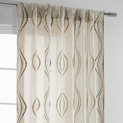Embroidered Striped Patterned Faux Linen Sheer Curtain