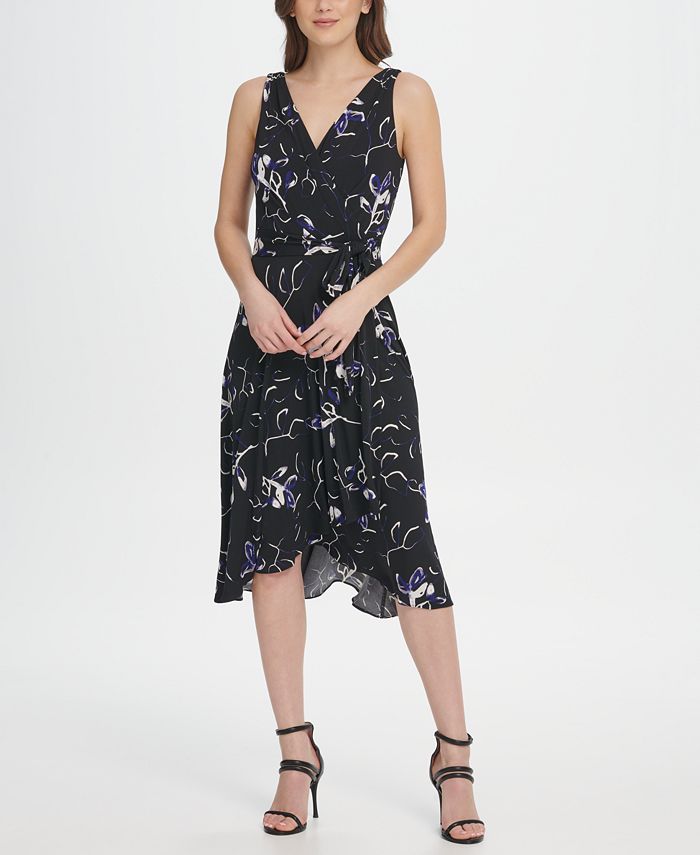 DKNY Jersery Floral Double-V Wrap Midi Dress - Macy's