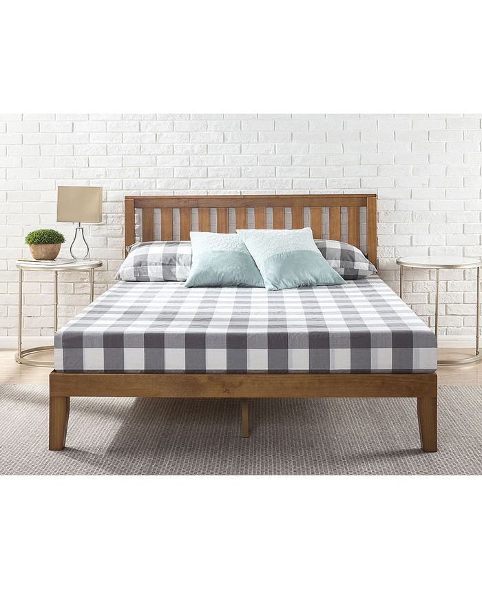 Zinus Alexia 12" Wood Platform Bed with Headboard, Rustic Pine Finish