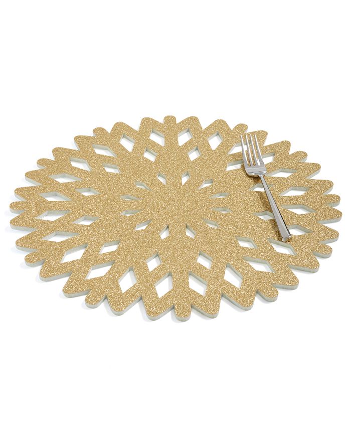 The Cellar CLOSEOUT! Gold Glitter Snowflake Placemat, Created for Macy