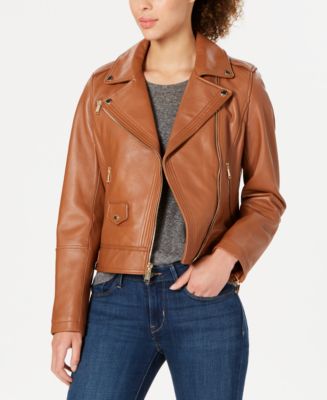 Michael Kors Asymmetrical Leather Moto Jacket - Macy's