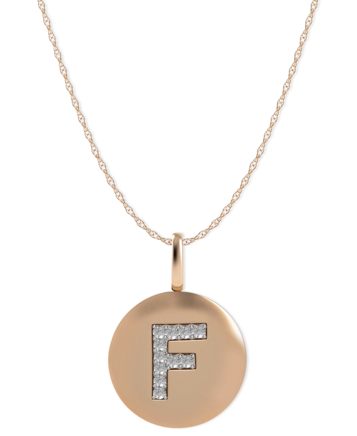 14k Yellow, White, orNecklace, Diamond Letter F Disk Pendant (1/10 ct. t.w.) - Rose Gold