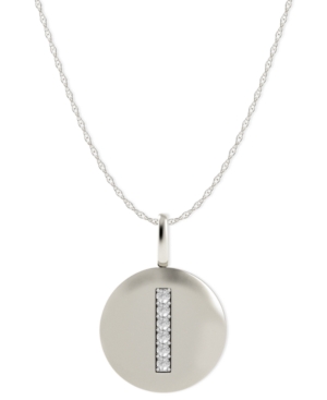 image of 14k White Gold Necklace, Diamond Accent Letter I Disk Pendant