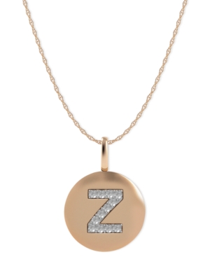 image of 14k Rose Gold Necklace, Diamond Accent Letter Z Disk Pendant