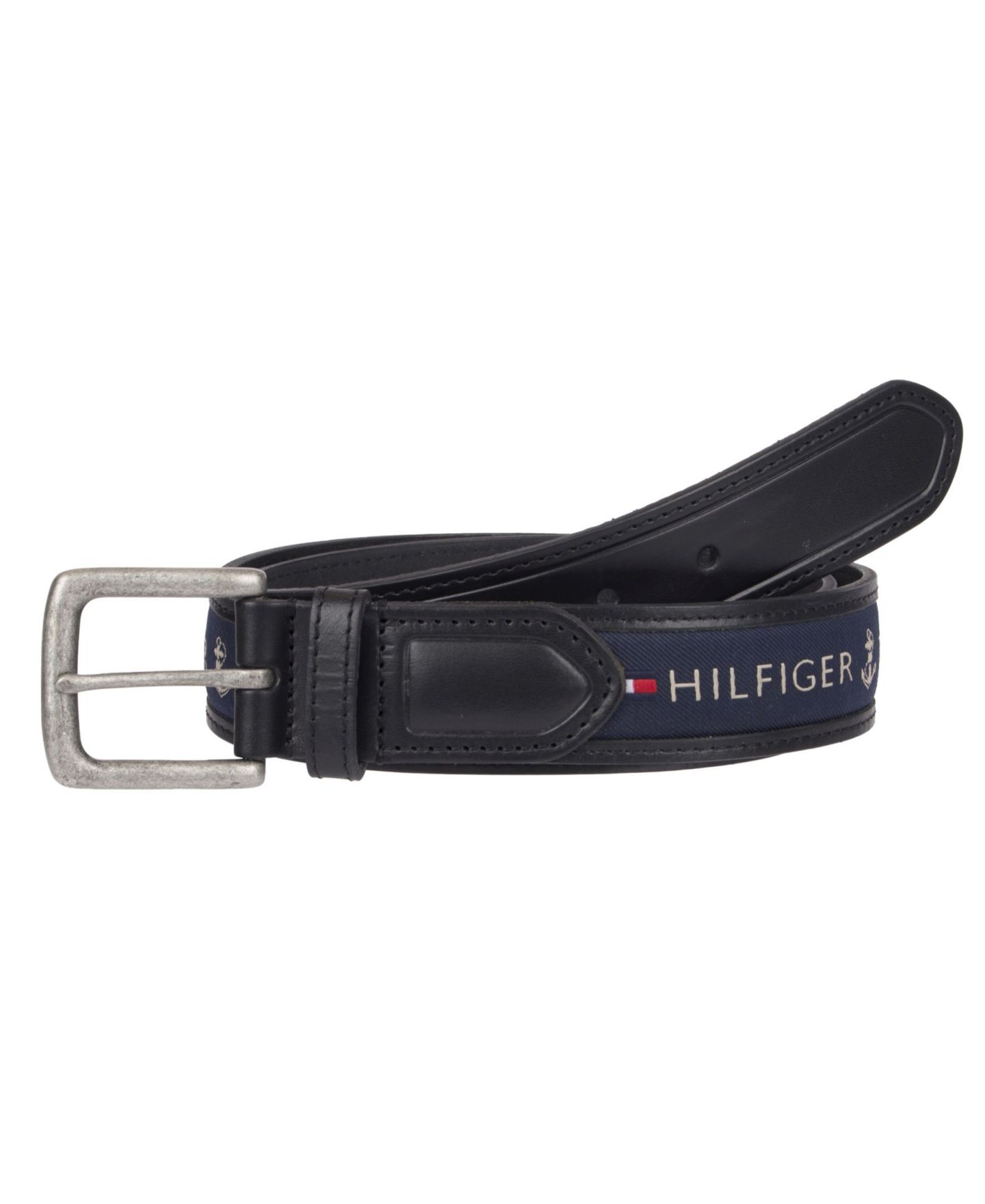 Мужской ремень Tommy Hilfiger Tri-Color Ribbon Inlay Leather Belt, цвет: Чёрный — фото 1
