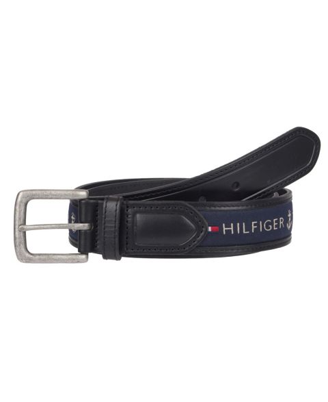 Мужской ремень Tommy Hilfiger Tri-Color Ribbon Inlay Leather Belt, цвет: Чёрный
