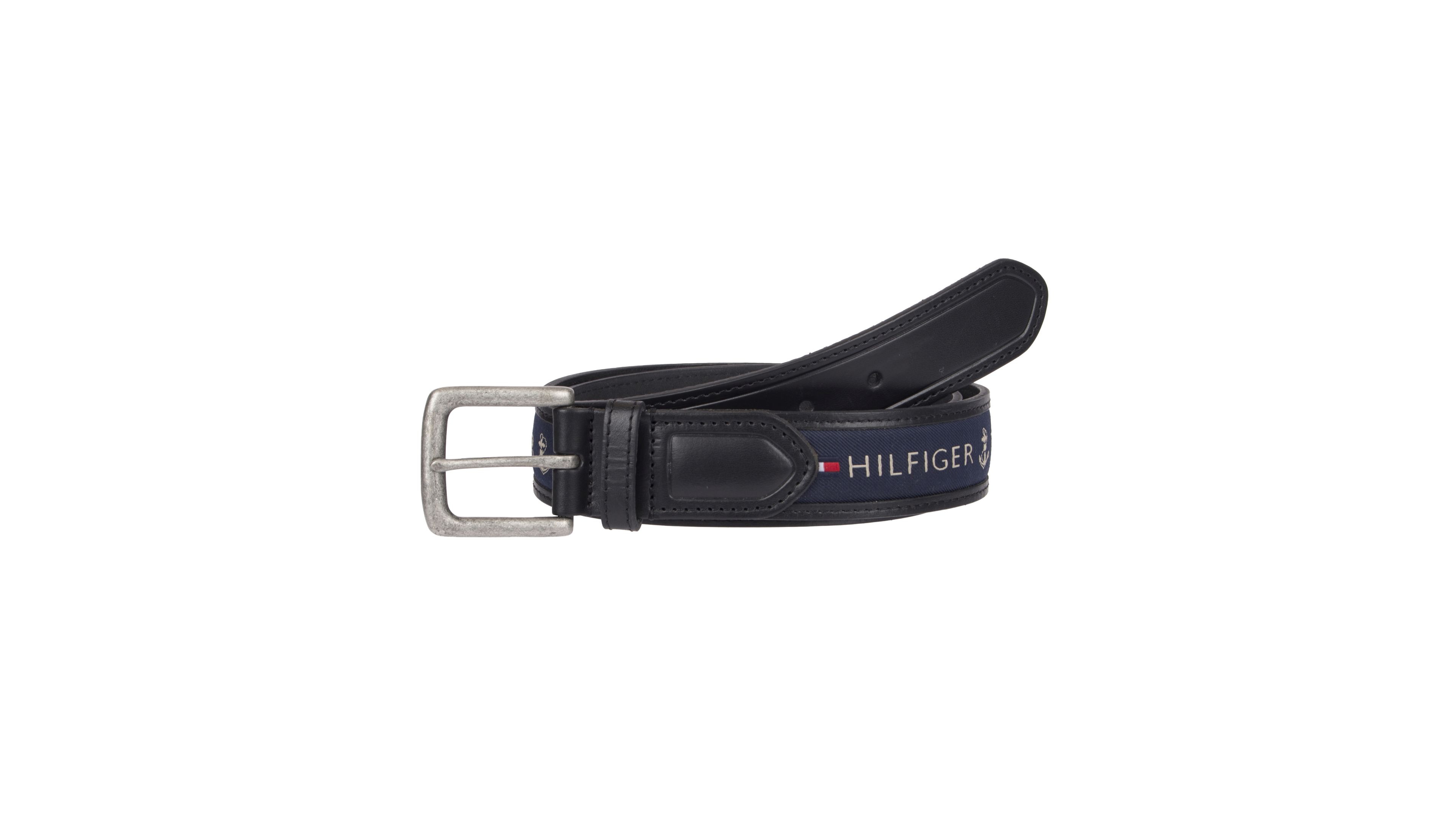 Tommy Hilfiger Men's Tri-Color Ribbon Inlay Leather Belt