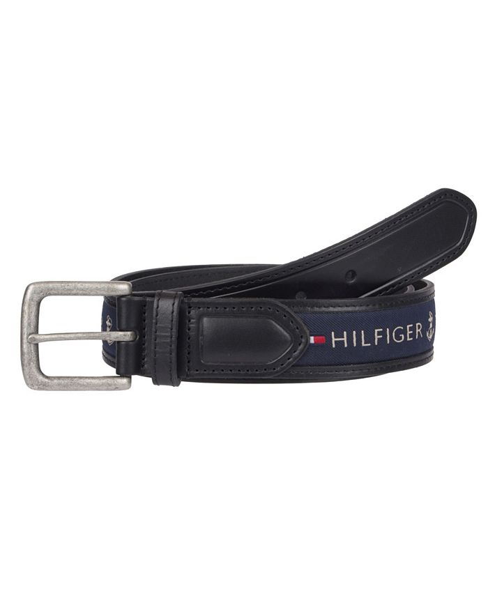 Tommy Hilfiger Men's Tri-Color Ribbon Inlay Leather Belt - Macy's