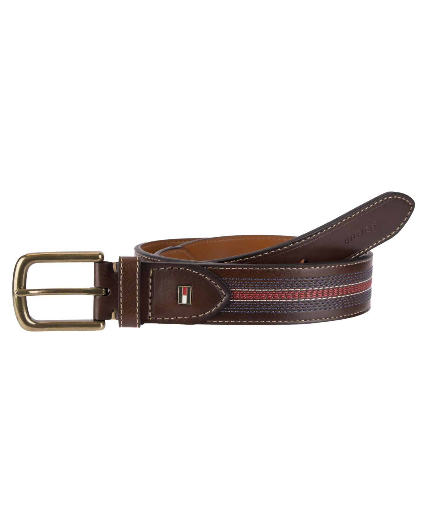 Мужской ремень Tommy Hilfiger Faux-Leather Multi Stitch Single Strap Belt, цвет: Рыжевато-коричневый — фото 1